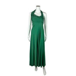 Vintage 70s Green Gown Women's XXS Gathered Bust Halter Neck Disco Dress